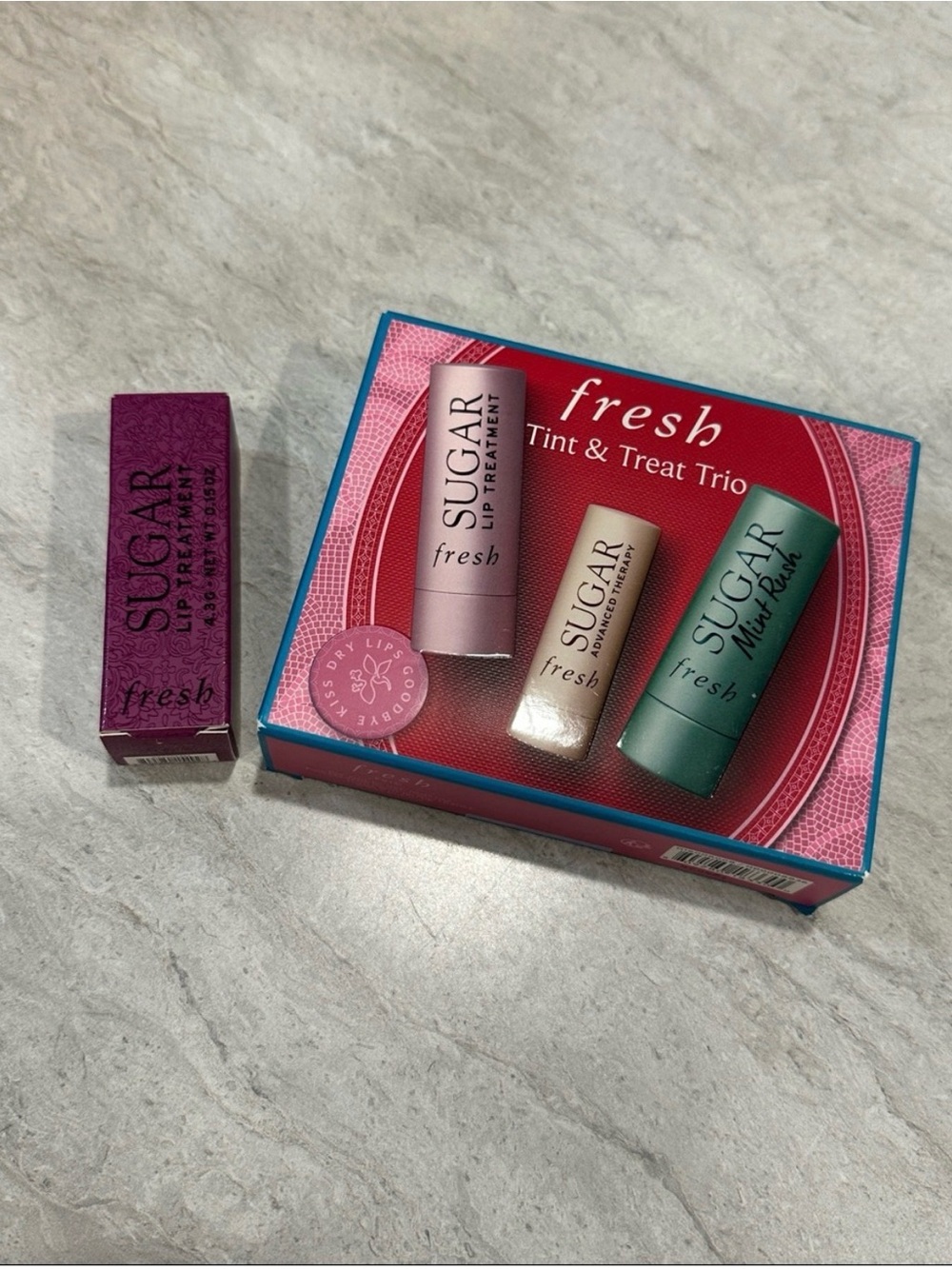 fresh Sugar Tint & Treat Trio Lip Balm Set - Pink/Green/Gold